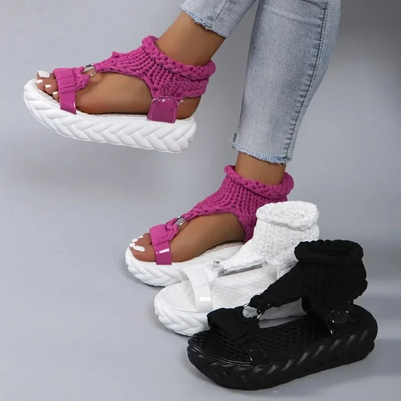 Ladies Thick Heel Slip-On Sandals Summer Large Size Fish Mouth Comfortable Polyu