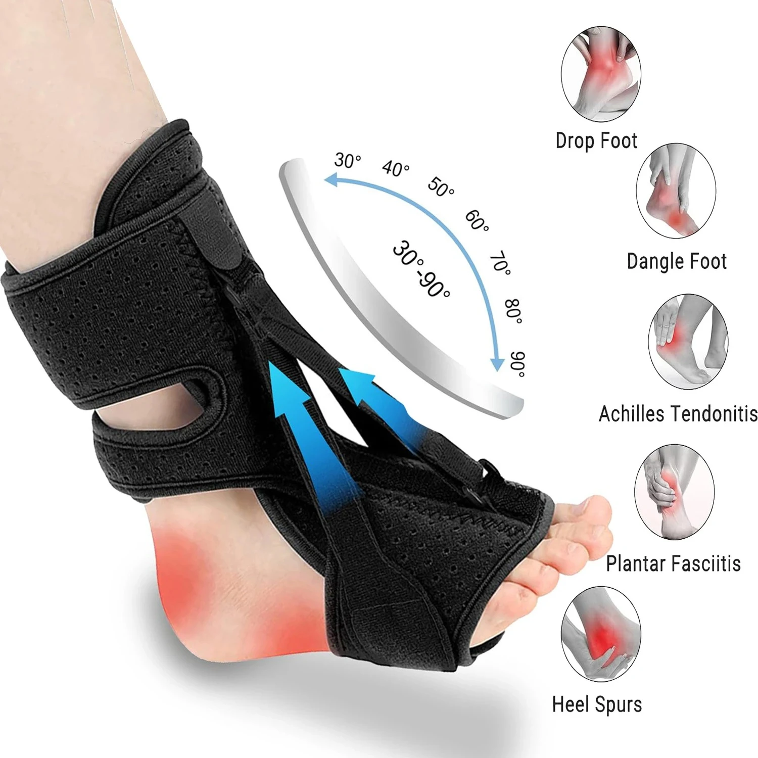 Plantar Fasciitis Night Splint Adjustable Ankle Brace Foot Drop Orthotic Brace f