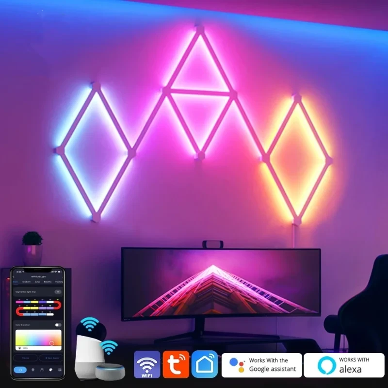 WIFI LED Smart Wall Lamp RGBIC Light Bar DIY Atmosphere Night Light APP Music Rh