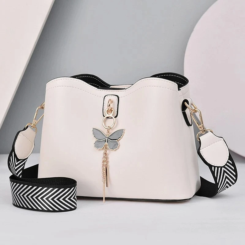 Women White Handbag New Designer Butterfly Tassel PU Leather Messenger Bags Ladi