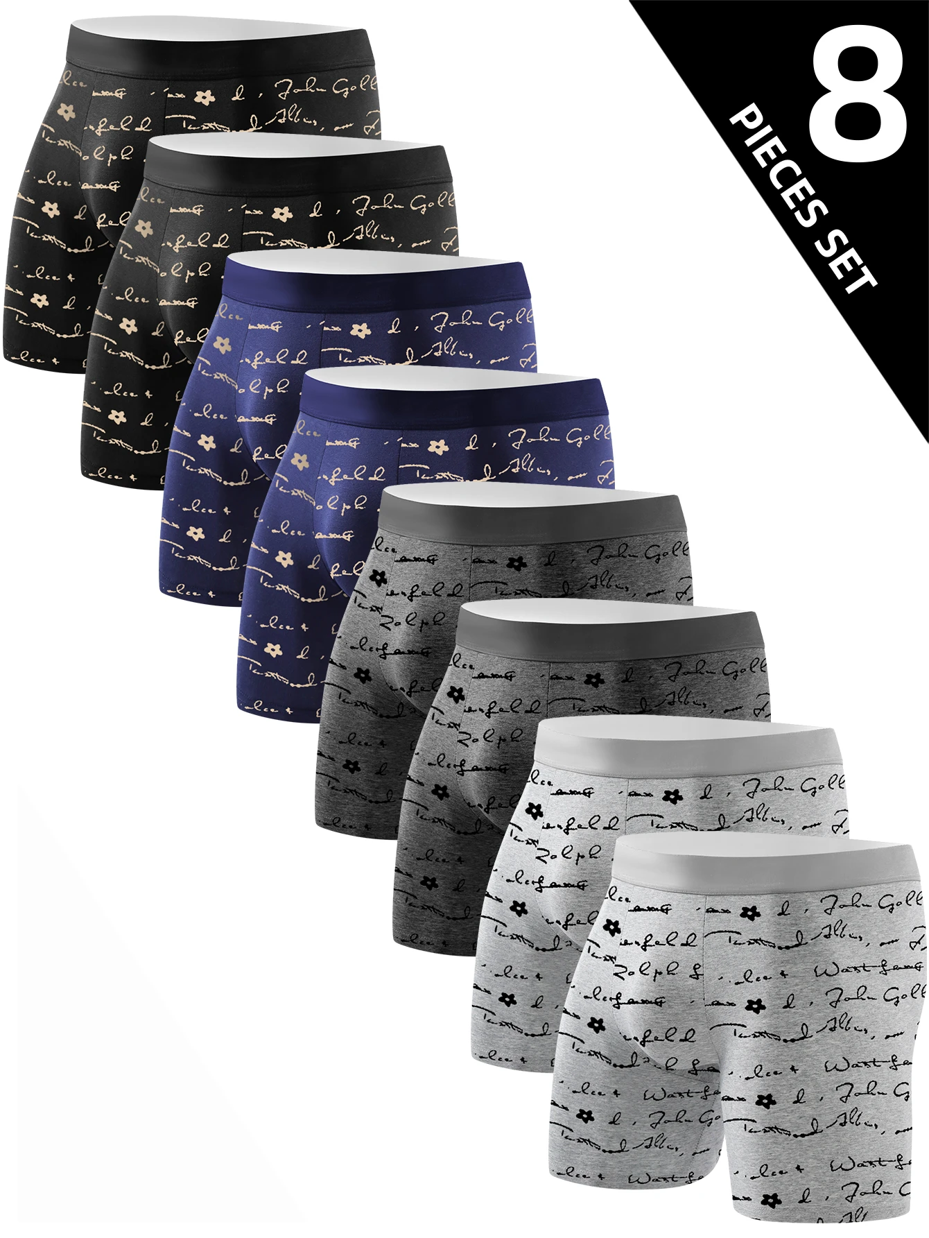 8-piece Set Of Men's Underwear Soft Breathable Comfortable Men's Long Boxers Let