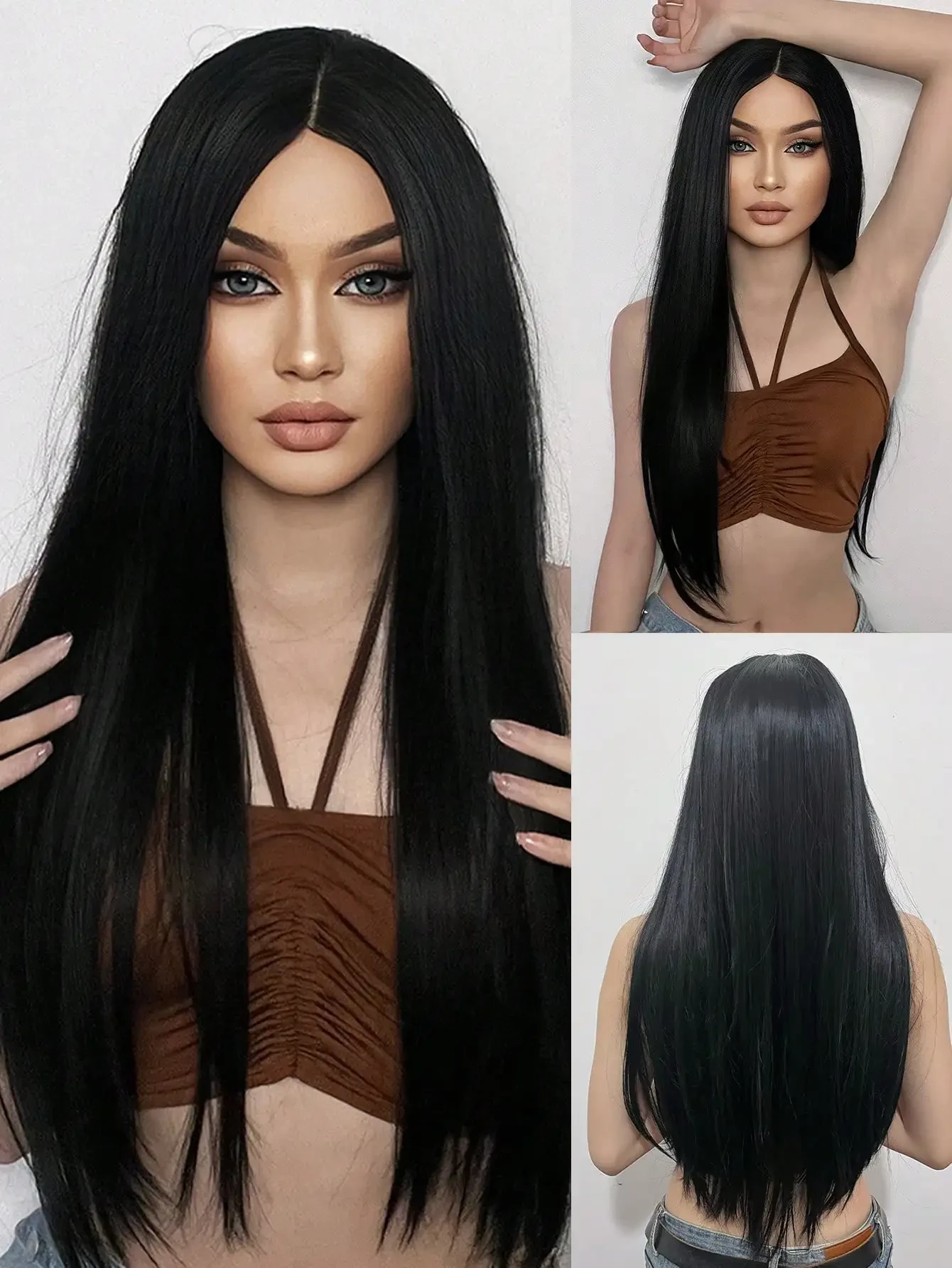 Black Synthetic Wig Long Straight Air Bangs Natural Fashion Wig Women Cosplay He