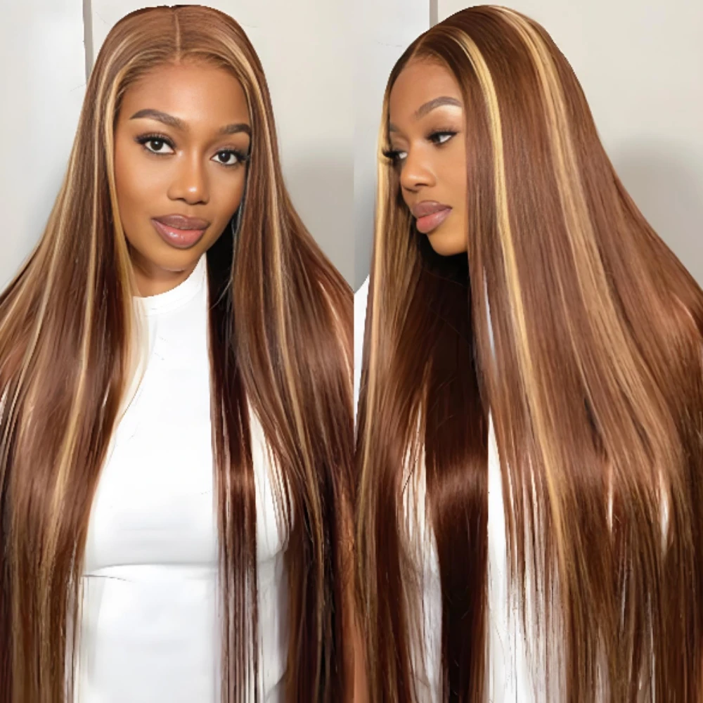 P4/27 Highlight Straight Wigs 30 34 Inch Human Hair Pre Plucked 13x4 Transparent