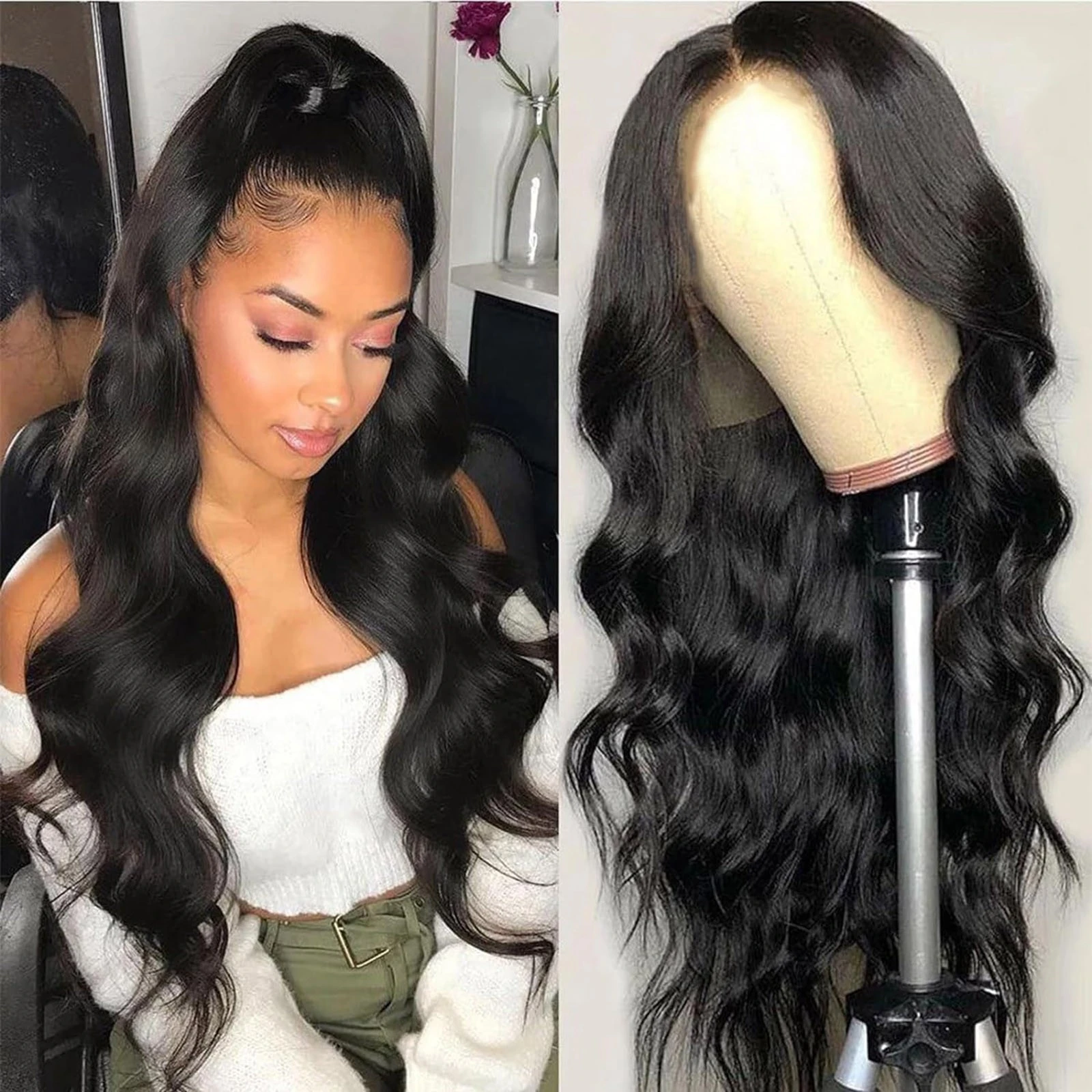 27 Inch Body Wave Wigs Hair For Women Natural Heat Fiber Plucked Wig Large Wavy 