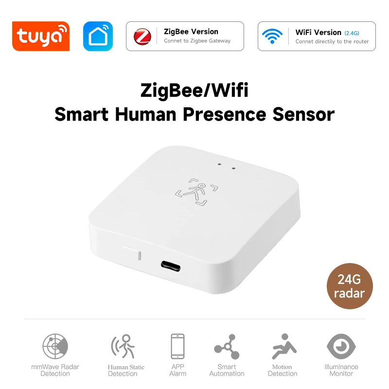 Tuya Zigbee WiFi Human Presence Sensor MmWave Radar Detector With Luminance Sens