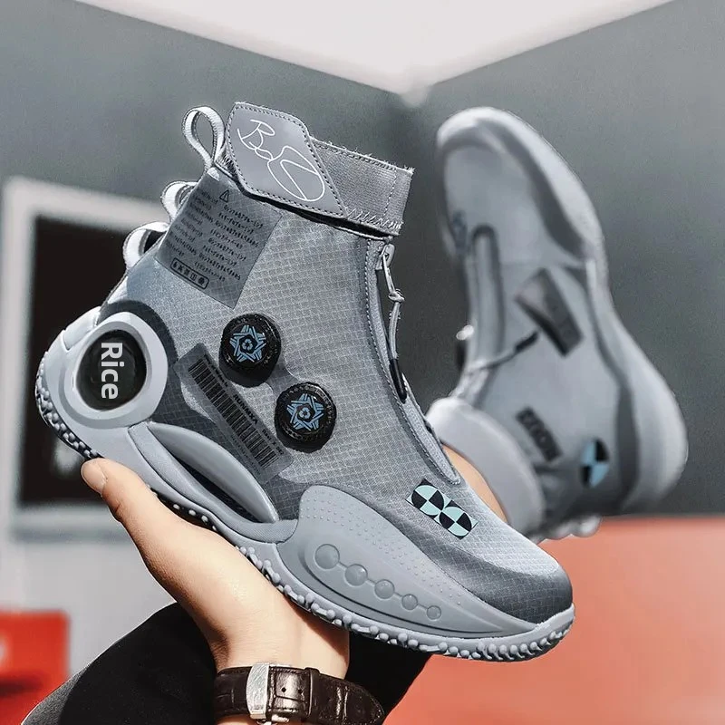 Men's Professional Basketball Shoes High Top Grey Kid's Sports Shoes Wear Resist