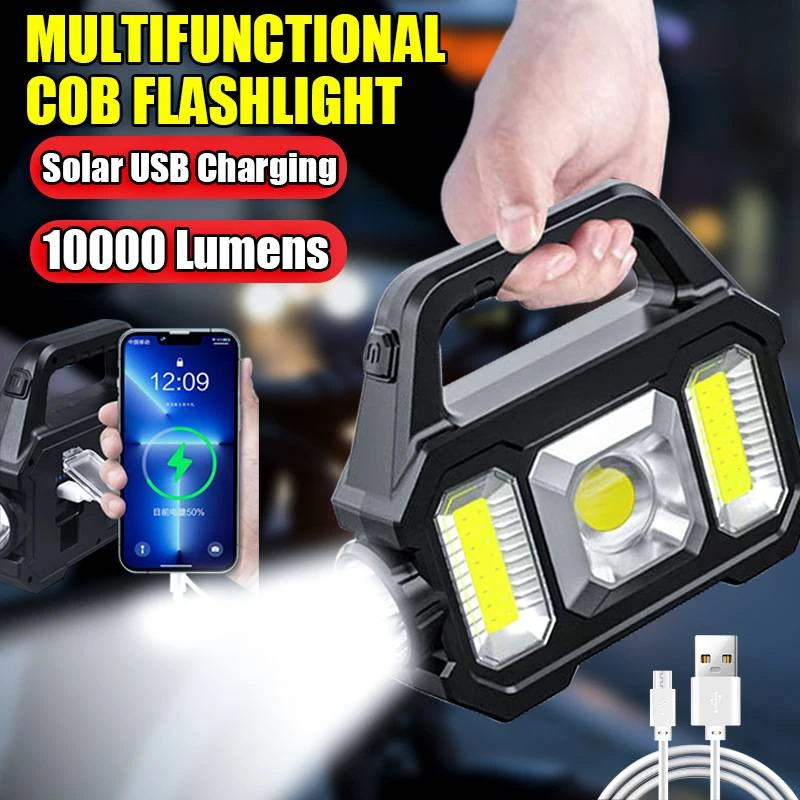 Multifunctional COB Searchlight LED Strong Light Flashlight Solar Charging Water