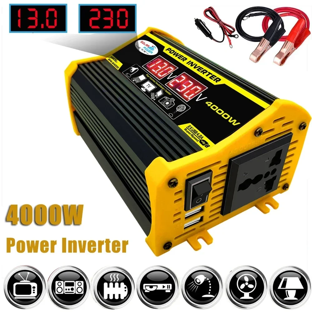 4000W Universal Power Inverter Modified Sine Wave 12V to 110V 220V Outdoor Elect