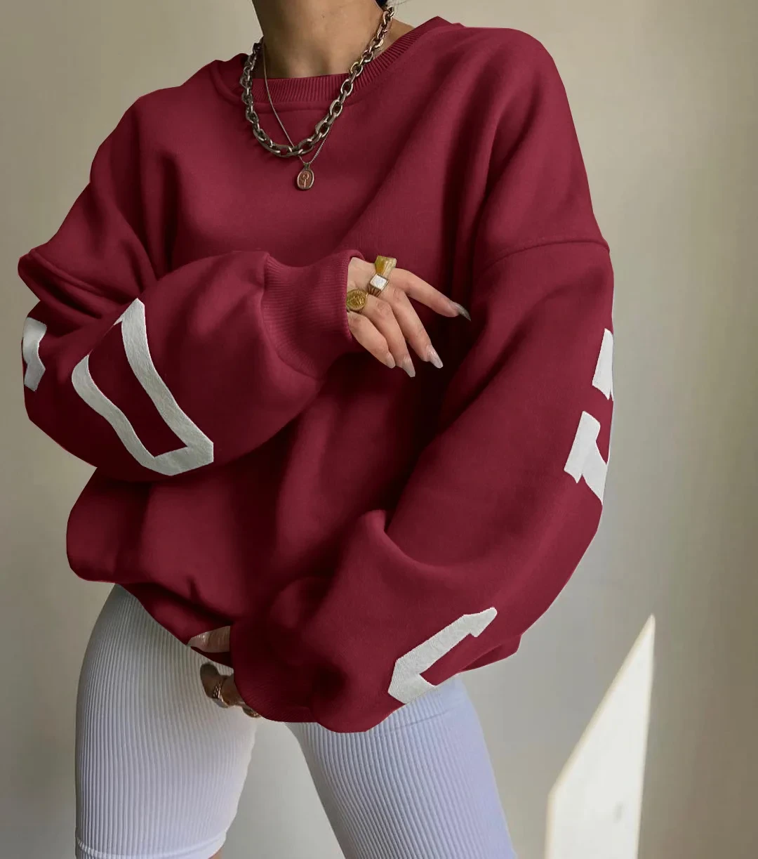 Casual Letters Print Sweatshirt Women Fashion Fleece Long Sleeve Loose Hoodies Y