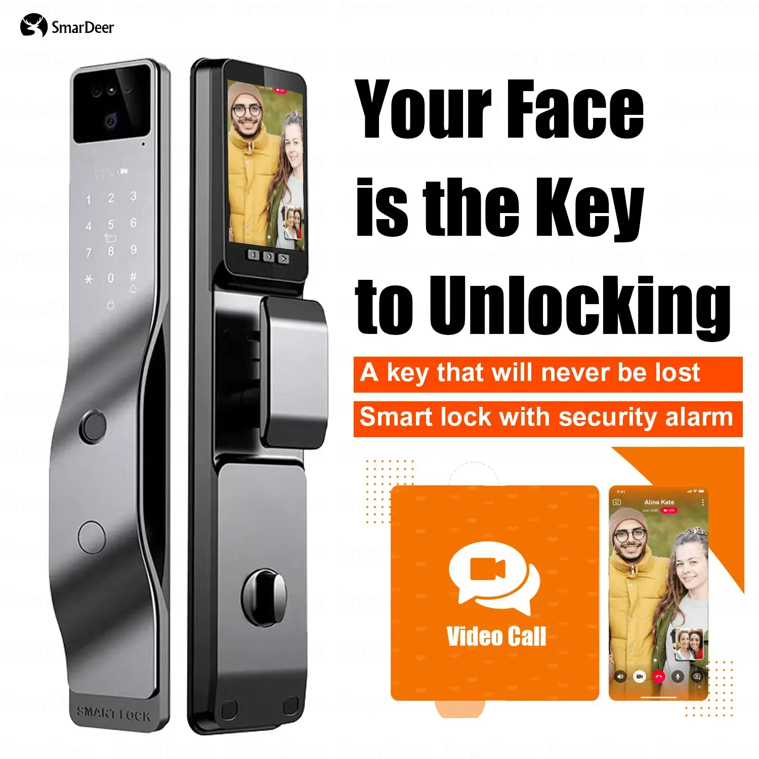 SmarDeer Electronic Lock For Tuya Smart lock with Camera Facial Recognition Door