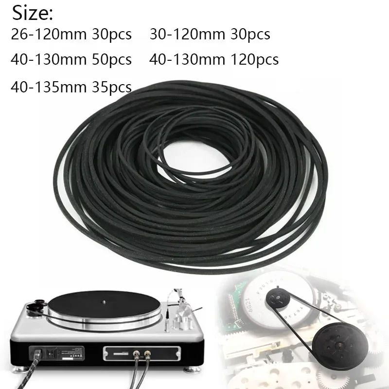 30-120Pc 26-135mm Universal Mix Cassette Tape Machine Belts Assorted Common Belt