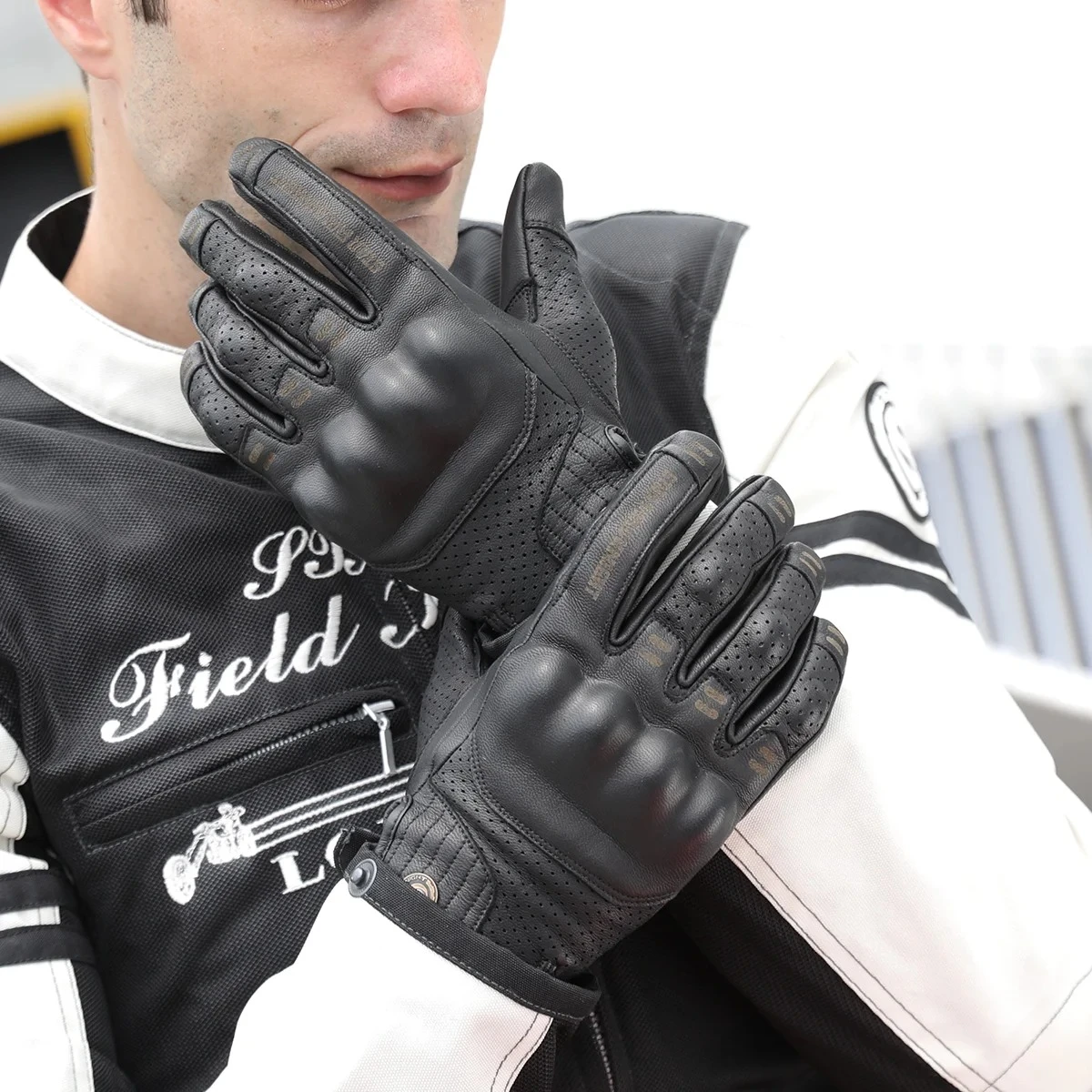 SFK Genuine Goat Leather Retro Motorcycle Gloves Full Finger Summer Breathable K