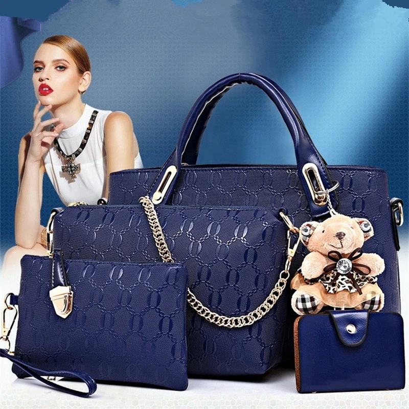 Women's 4pcs PU Leather Multifunctional Luxury Shoulder Bag And Wallet With Hand