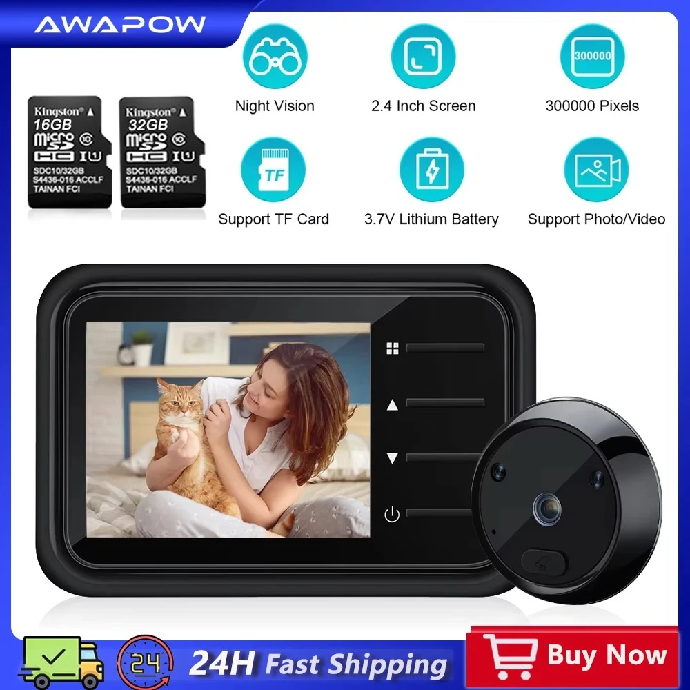 wapow 2.4Inch Peephole Doorbell Camera 3MP 120° HD Night Vision Video Cat Eye Do