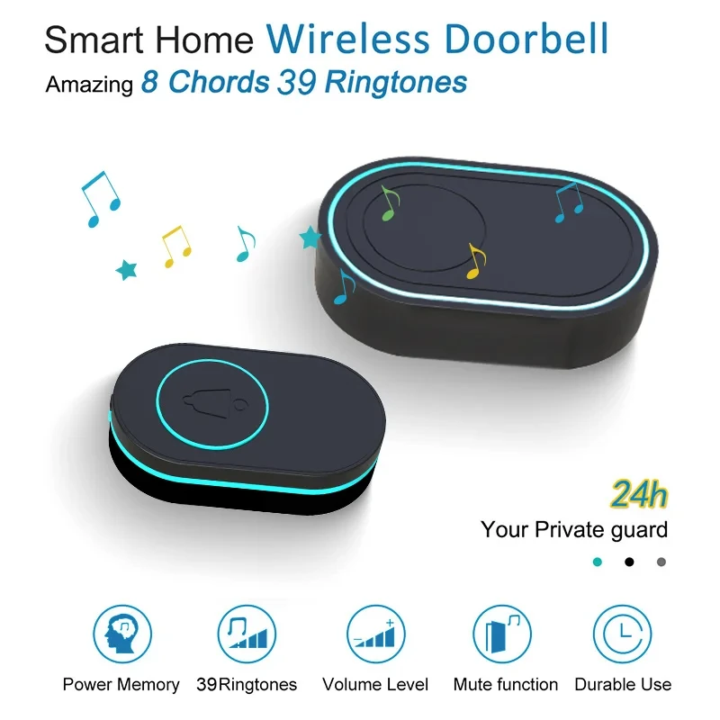 Wireless Doorbell Smart Home Doorbell IP67 Waterproof Outdoor Button LED Flash H