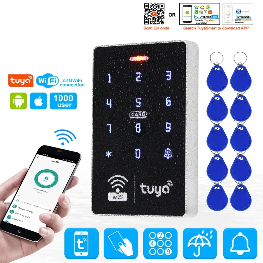 IP68 Waterproof WiFi Tuya Access Control System Keypad RFID Keyboard APP Remote 