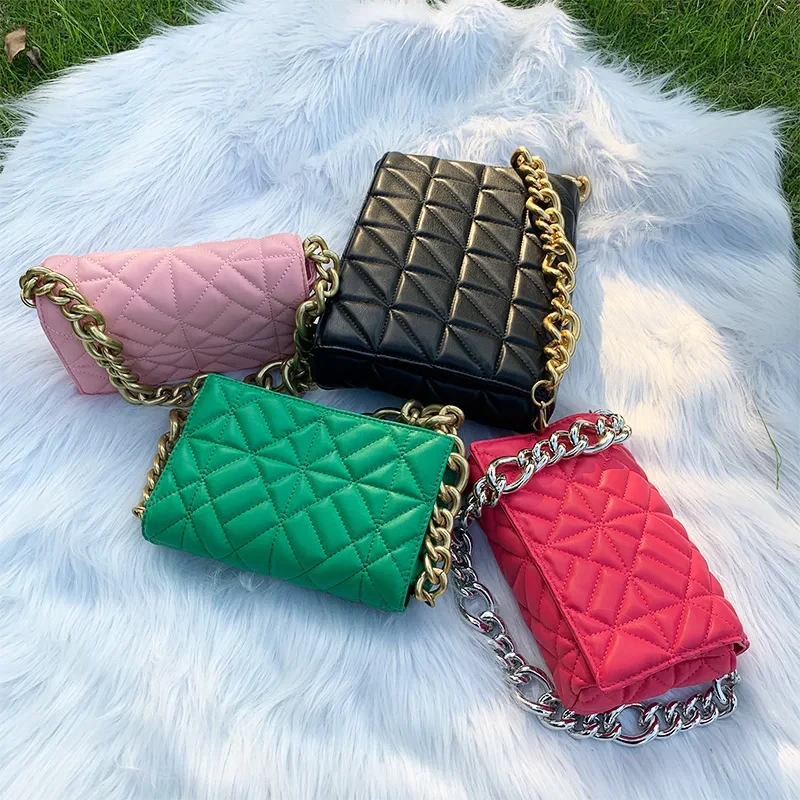 Branded Women's Shoulder Bags Thick Chain Quilted Shoulder Purses And Handbag Wo