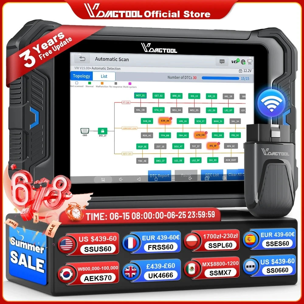 VD80BT Bluetooth Car Diagnostic Tools BT Wireless Bidirectional Scan Scanner WIFI Scanner with Topology FCA ECU Coding