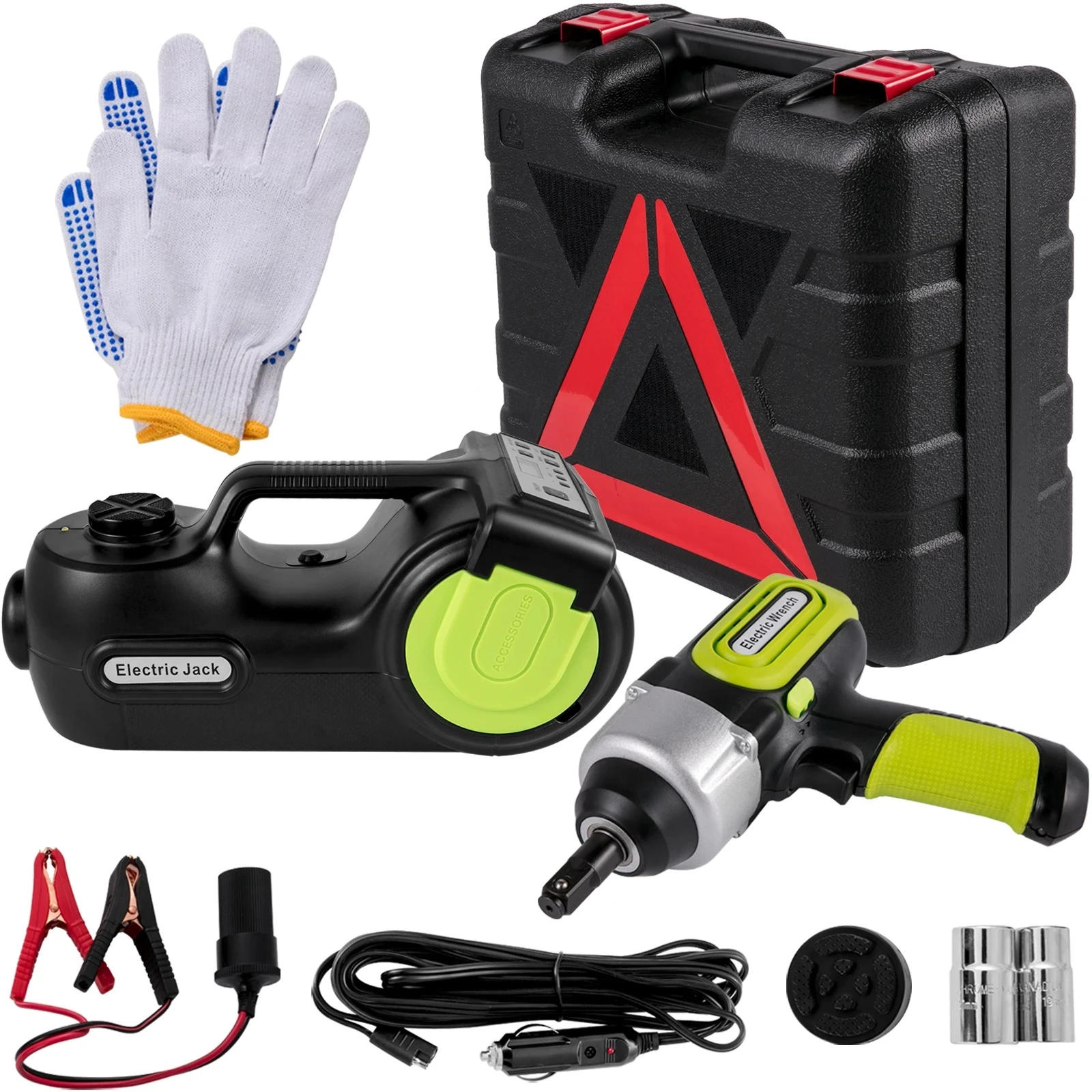 VEVOR 4-In-1 Electric Car Jack 12V 5 Ton Portable Hydraulic Jack Impact Wrench Tire Compressor Lifting LED Light Car Repair Tool