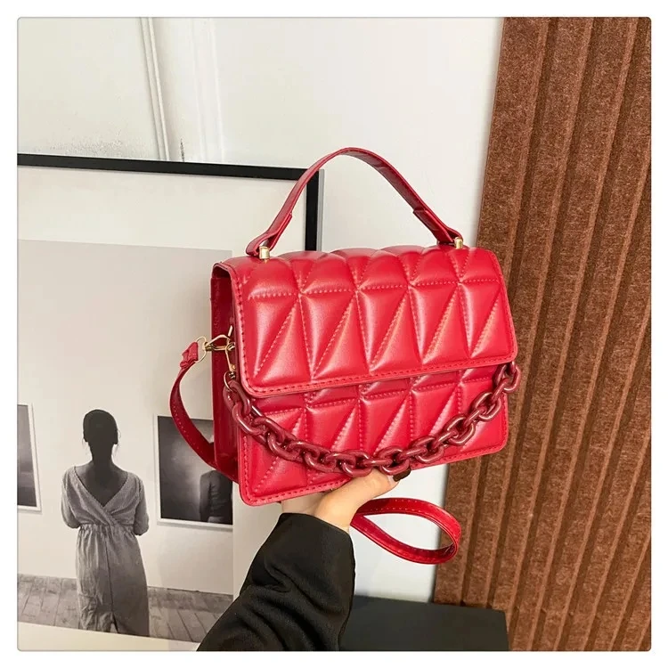 Unique Design Small Square Handbag Women's Bag Hot Sale Of The Season New Chain Bag Single Shoulder Slant Cross Pure Color High