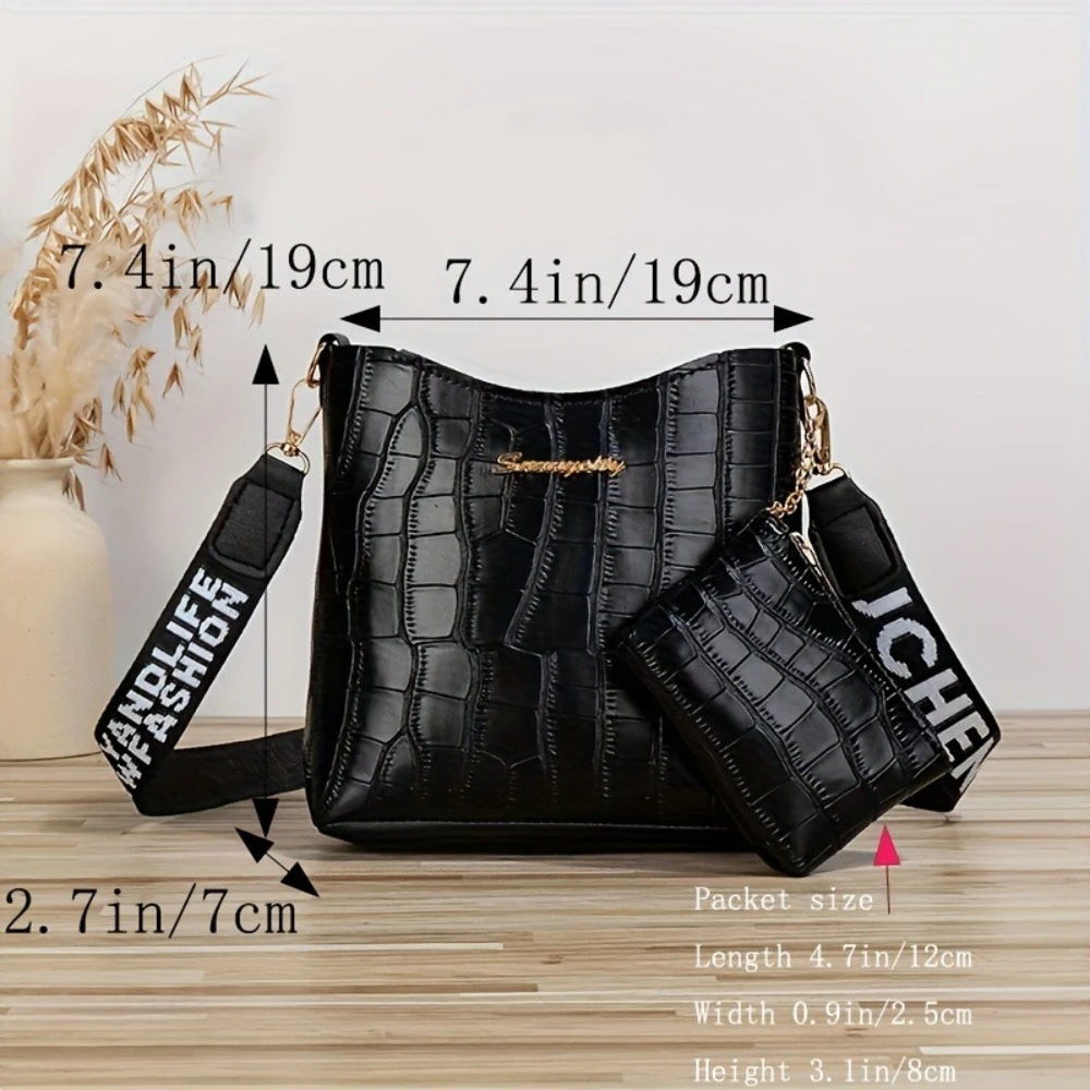 2PCS High Quality PU Leather Women Single Shoulder Bag Crocodile Large Capacity Crossbody Bag Messenger Bag Daily Use