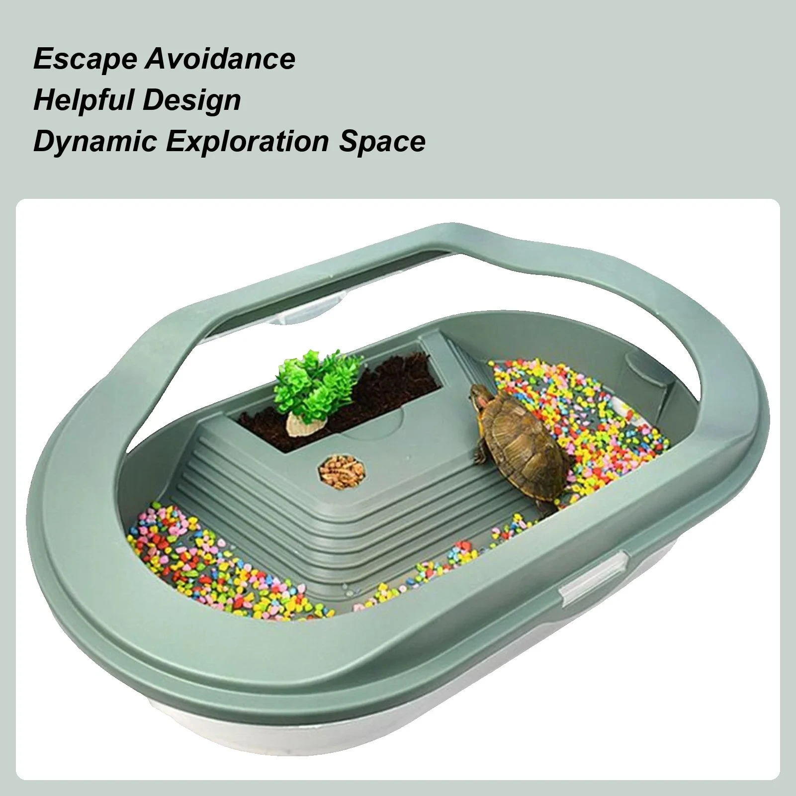 Turtle Habitat Reptile Aquarium Tank Bottom Drainage Basking Stage Clear Lid Area Habitat Breeding Box For Hermit Gecko Hermit