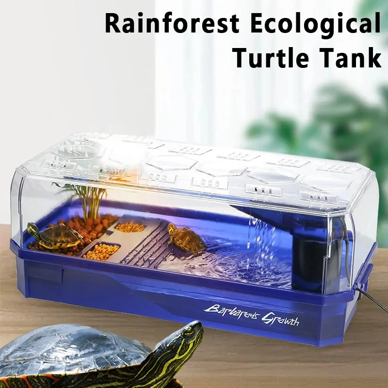 Transparency Turtle Tank House with Areas To Breed Feed Swim Bask Enclosure Water Cage Reptile Habitat Turtles Tank with Basking