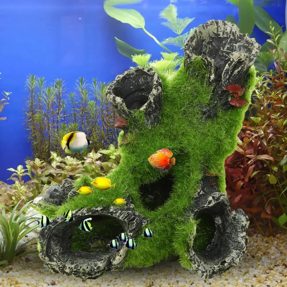 Simulation Tree Trunk Aquarium Decoration Moss Fish Shrimp Hideout Resin Cave Shelter Aquarium Landscaping Fish Tank Accessories
