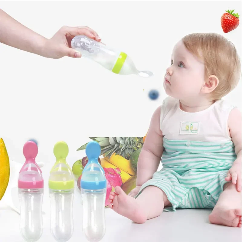 90Ml Safe Newborn Baby Feeding Bottle Toddler Silicone Squeeze Feeding Spoon Milk Bottle Baby Training Feeder Bottle
