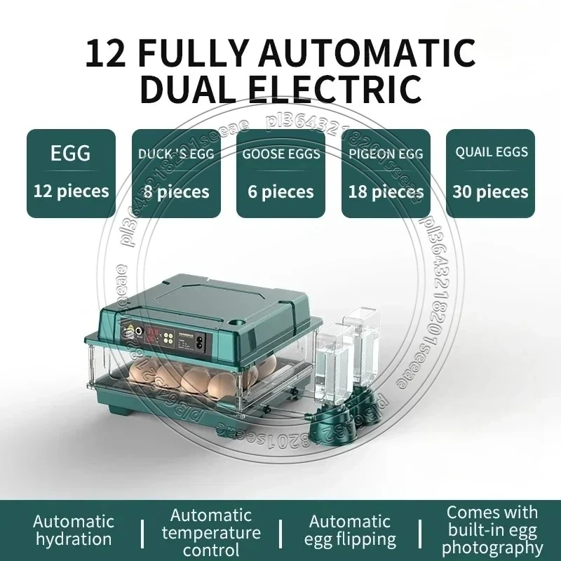 6-30 Eggs Incubators, Egg Incubator with Automatic Egg Turning, Add water bottle and Hatching days display for Quail Egg