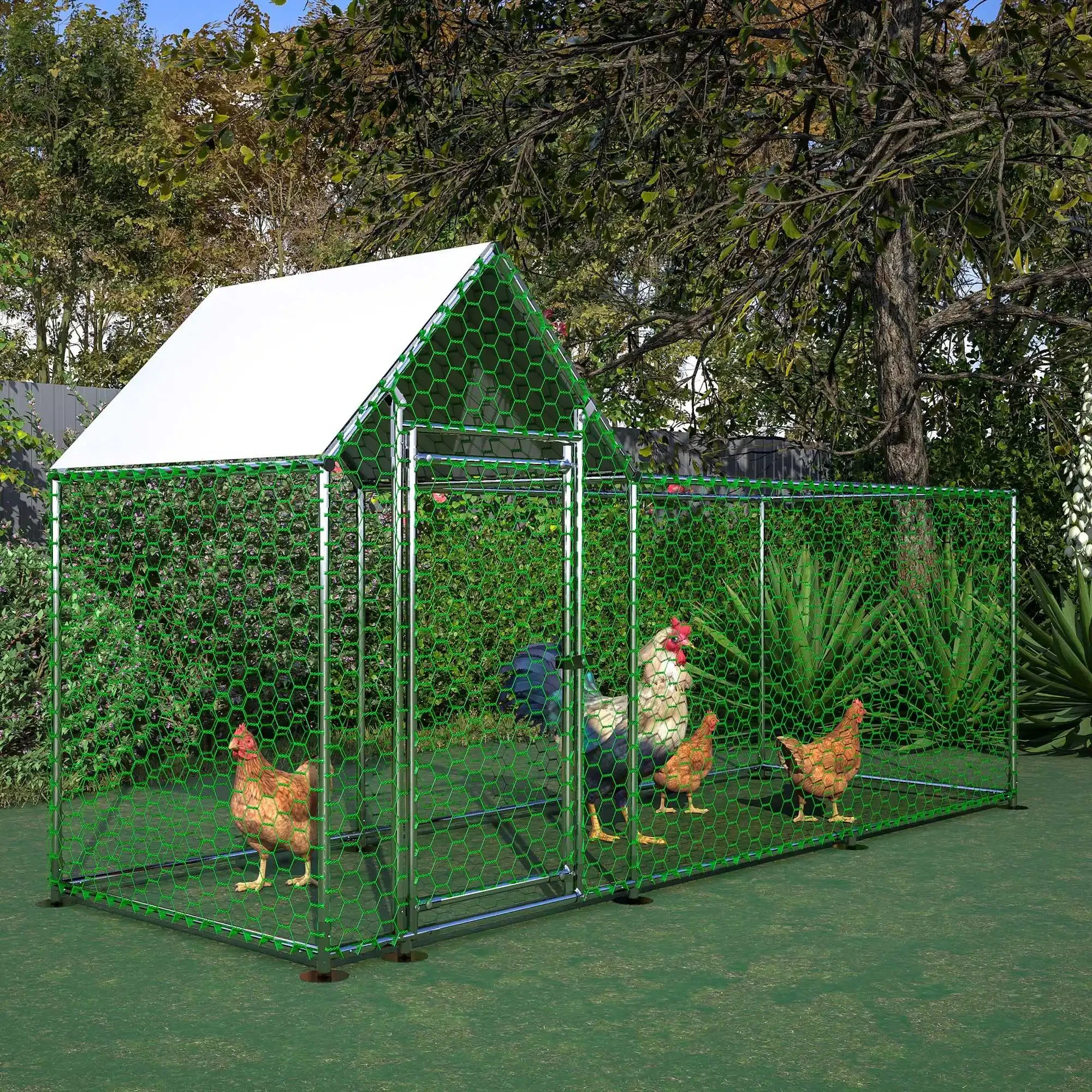 Chicken Coop Free Range Fence 3x1x1.5m with Safety Lock and Waterproof PE Cloth, Metal Made Small Animal Fence