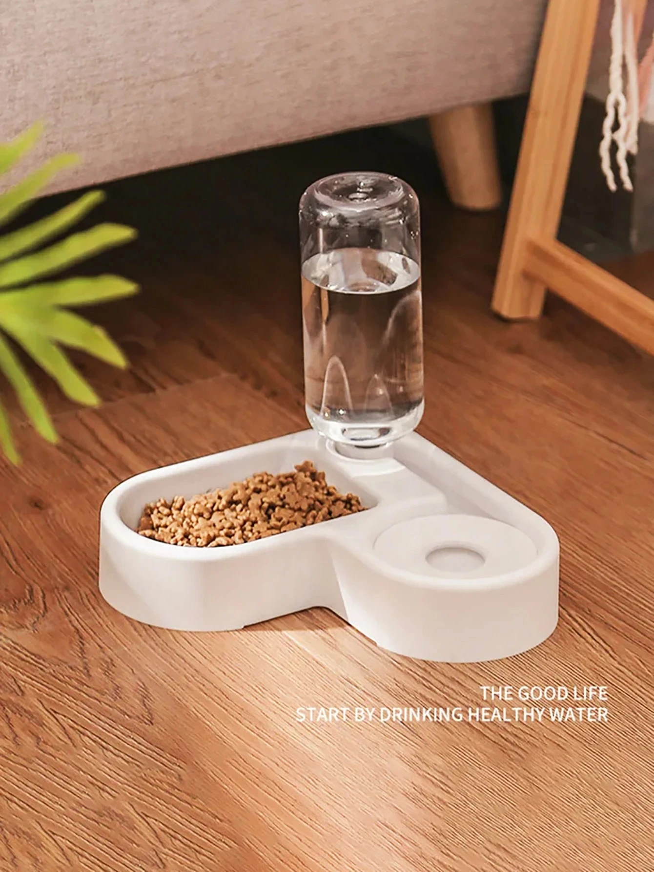 1 plastic drinking and feeding integrated pet bowl, cat bowl, food bowl, cat food automatic feeder, water bowl, cat rice bowl