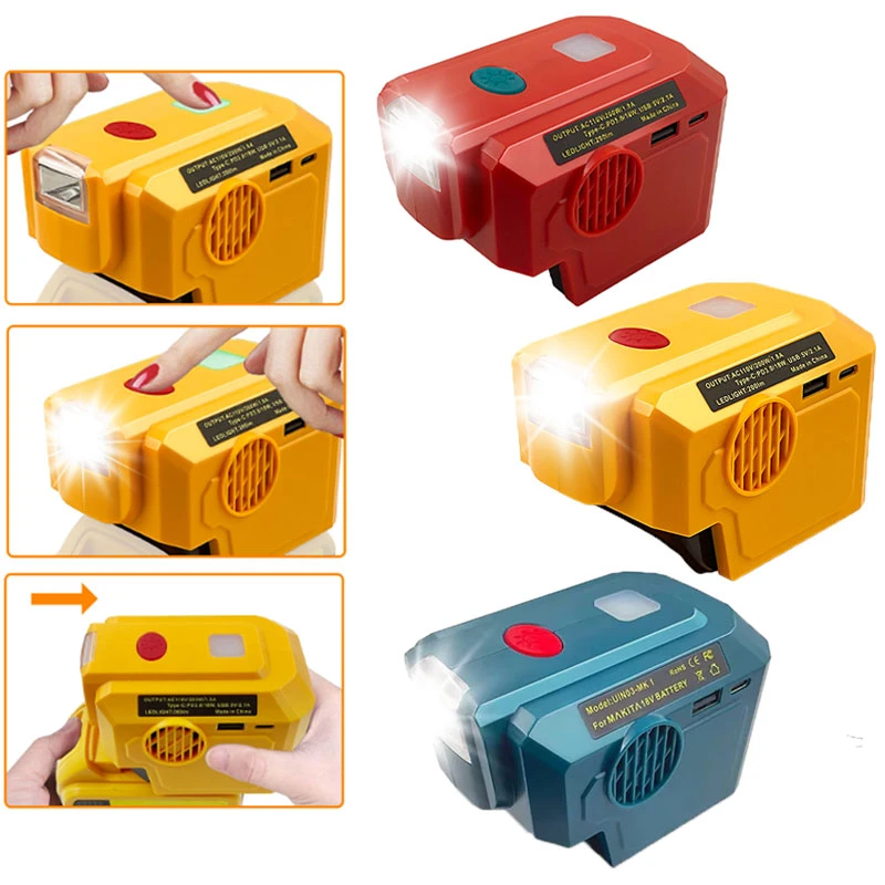 Portable Power Inverter For Makita/Dewalt/Milwaukee 18V Battery 110V/220V Output Modified Sine Wave Inverter Generator with LED
