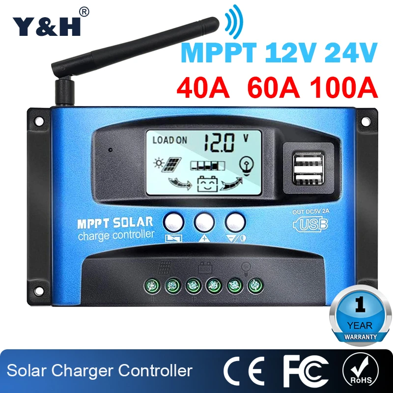 Y&H 100A 60A 40A MPPT Solar Charge Controller Dual USB LCD Display 12V 24V Solar Cell Panel Charger Regulator with Load