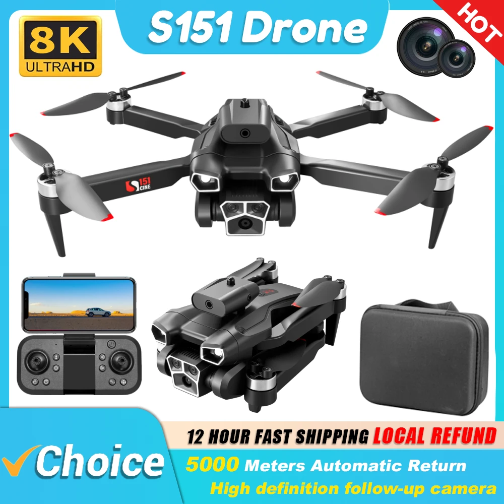 S151 Drone Rc Drone with Three Camera Hd 4K Professional Quadcopter Fpv Wifi Drones Obstacle Avoidance Aircraft Helicopter Plane
