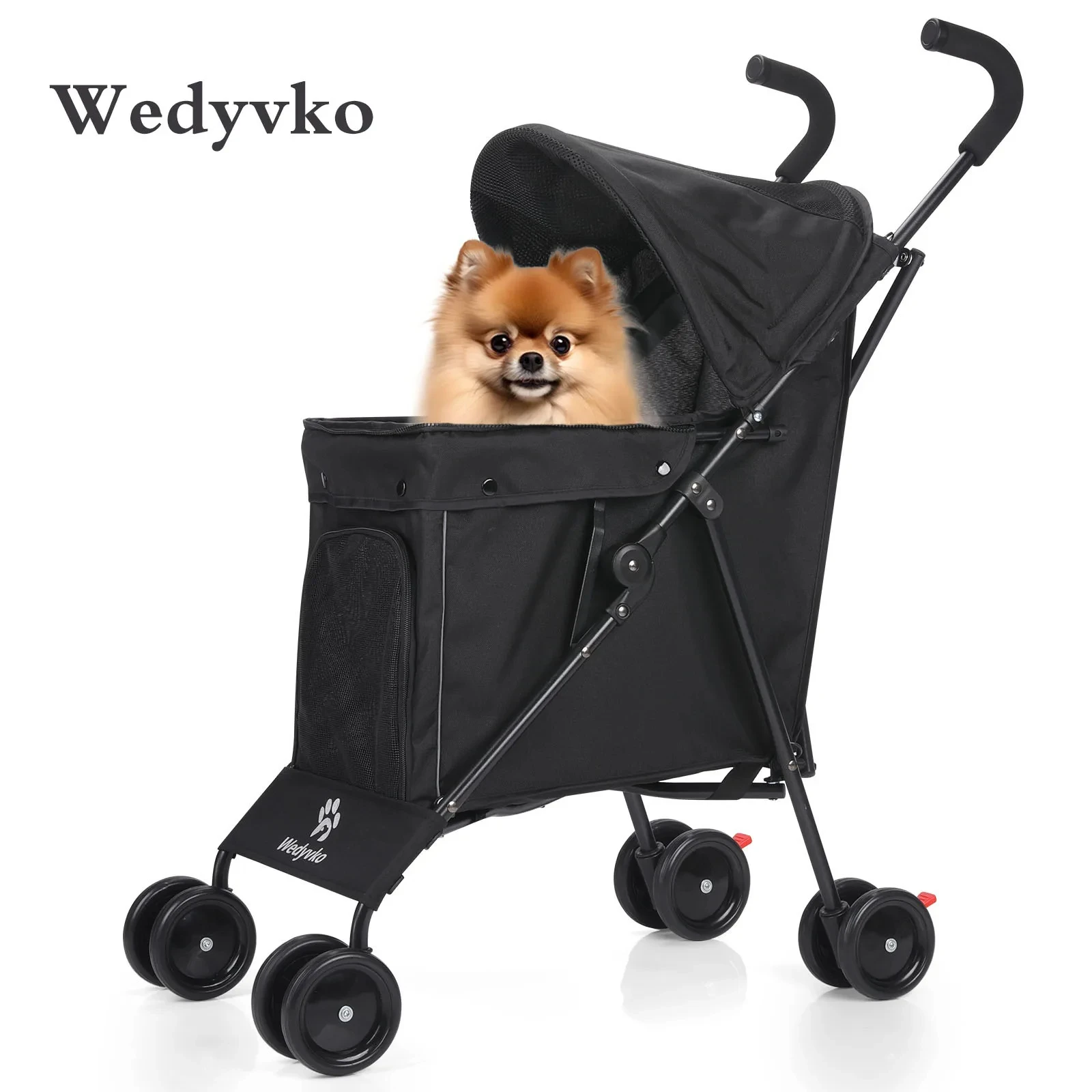 Wedyvko Travel Portable Dog Stroller, Pet Stroller for Small Puppy Dogs & Cats, Up to 33 lbs, Black
