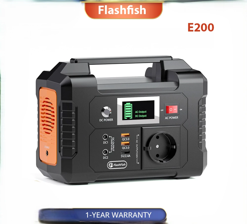 FlashFish E200 200W Portable Power Station, 151Wh Lithium Battery, 1x Pure Sine Wave AC220V Output, for RV Camping Van