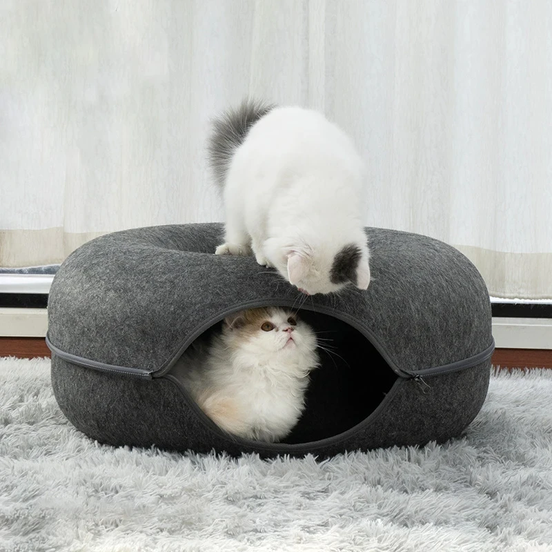 Donut Cat Bed Pet Cat Tunnel Interactive Game Toy Cat Bed Dual-use Felt Indoor Cat House Kitten Sports Equipment Cat Supplies
