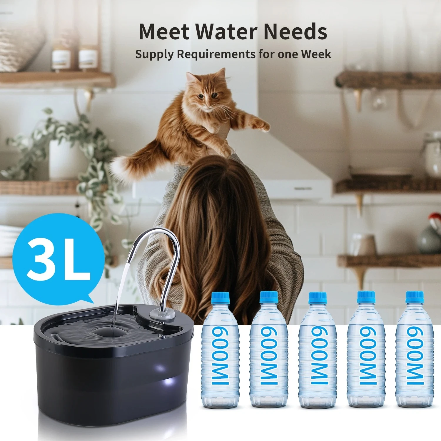 3L Cat Water Fountain,Pet Water Dispenser With Filter,Dog Drinking Fountain For Cats,Ultra Quiet Water Pump