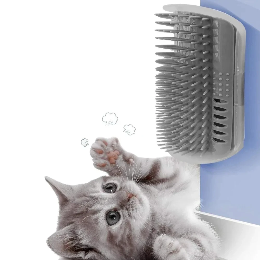 Pet Hair Removal Brush with Catnip Wall Corner Scratcher Comb Grooming Massage Brush for Long & Short Fur Cat Kitten Puppy Comb