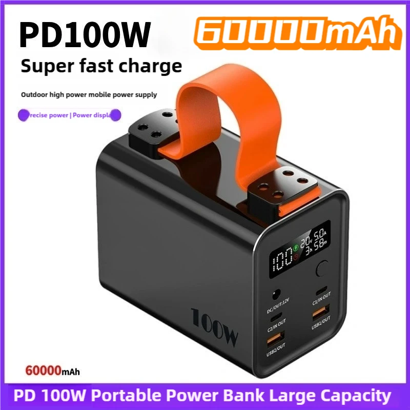 PD 100W Portable Power Bank Large Capacity 60000mAh USB C Fast Charging External Battery Powerbank for IPhone 15 Samsung Laptop