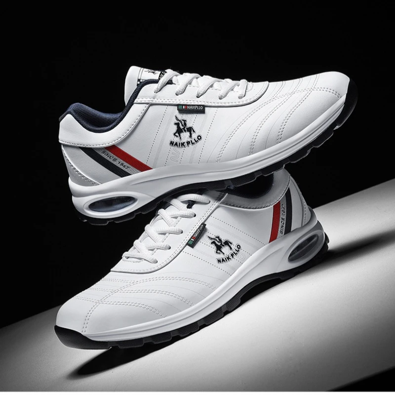 leather waterproof sports shoes men's running shoes white men's air cushion white casual shoes