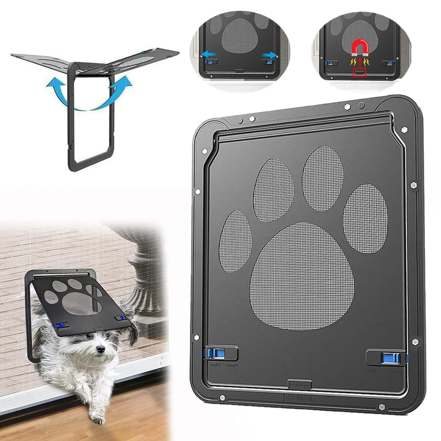 Pet Door New Safe Lockable Magnetic Screen Outdoor Dogs Cats Window Gate House Enter Freely Fashion Pretty Garden Easy Install