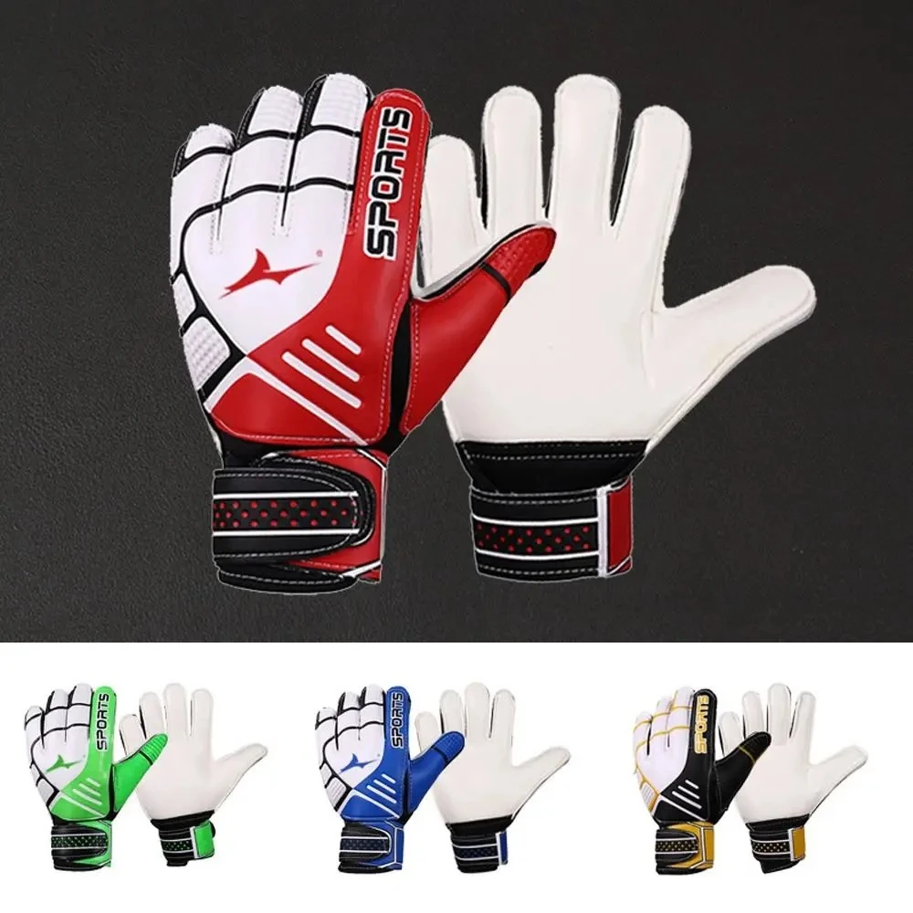 1 Pair Anti-Slip Kids Goalie Gloves Size 5-10 Finger Protection Goalkeeper Gloves Soft Double Layer Wrist Play Football