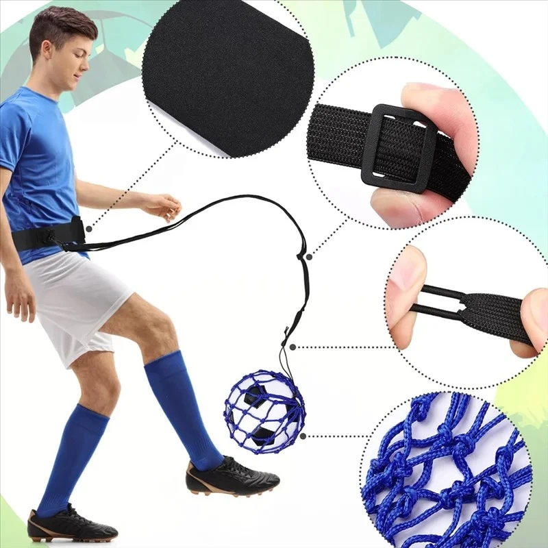 AEB0-2PCS Hands-Free Football Kick Throw Solo Training Aid, Adjustable Waist Belt Soccer Ball Trainer Net