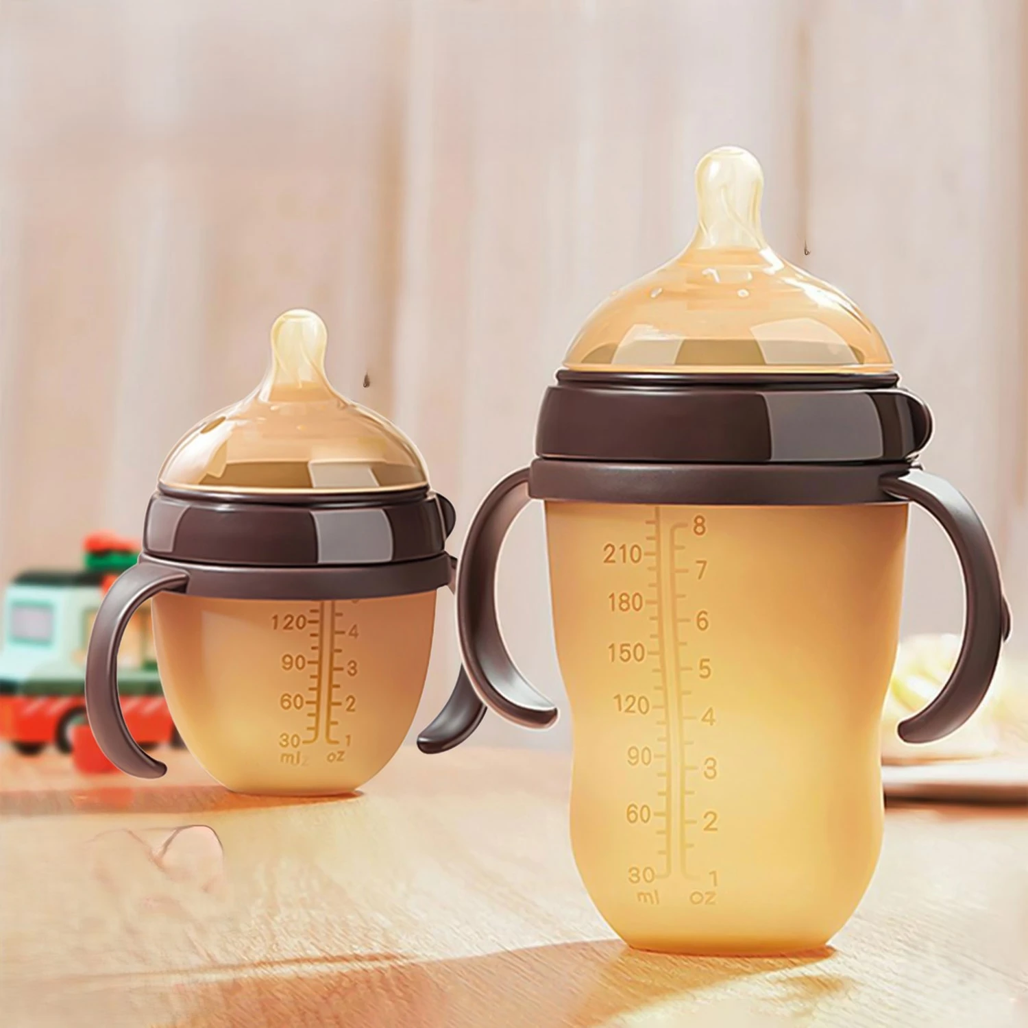 150/240ml silicone baby bottle 0-36 months baby bottle, food grade silicone material, drop and leak proof, BPA free