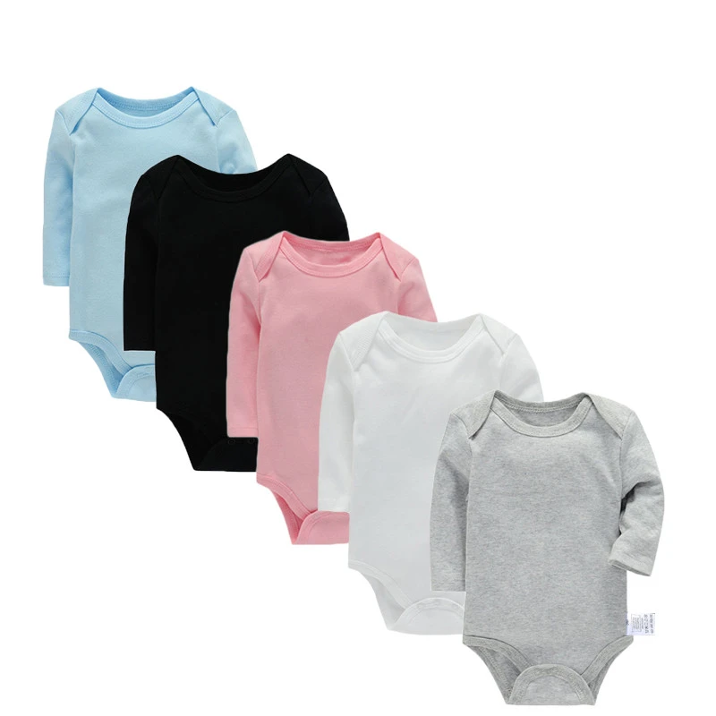 3-24M Cotton Bodysuit For Newborns Four Season Long Sleeve Infant Baby Girls Boys Clothes Jumpsuit Solid Baby's Rompers
