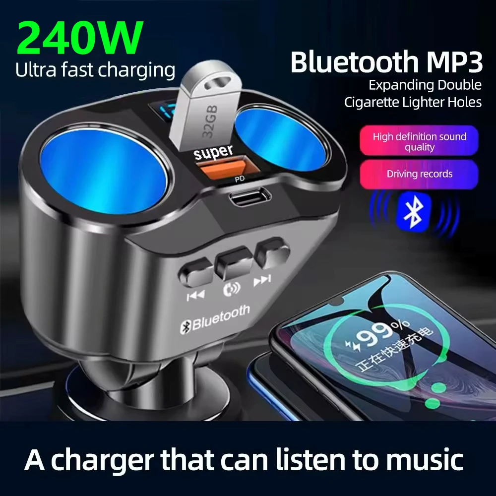 Car Cigarette Lighter Socket Splitter Charger PD QC3.0 Fast Charger Dual USB 4.8