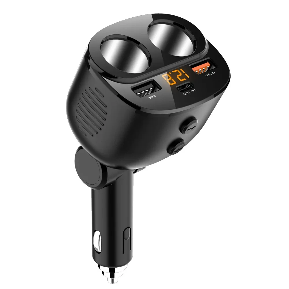 Switch Equipped One to Three Car Lighter Socket Car Charger PD plus QC Fast Charge Universal Holder for Automobiles