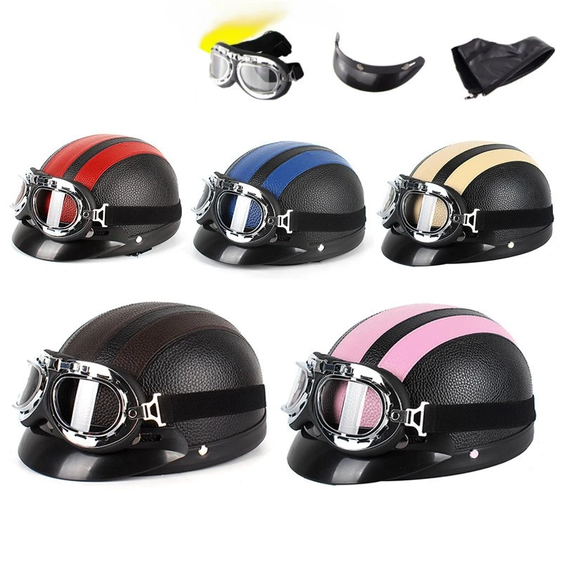 Retro Motorbike Helmet Motorcycle Retro Leathe Open Face Scooter Casco Moto Half Helmets Racing Anti Drop Moto Scooter Helmet